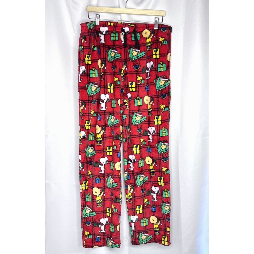 Peanuts Men’s Unisex Plush Fleece Snoopy Christmas Pajama Lounge Pants Sz Large